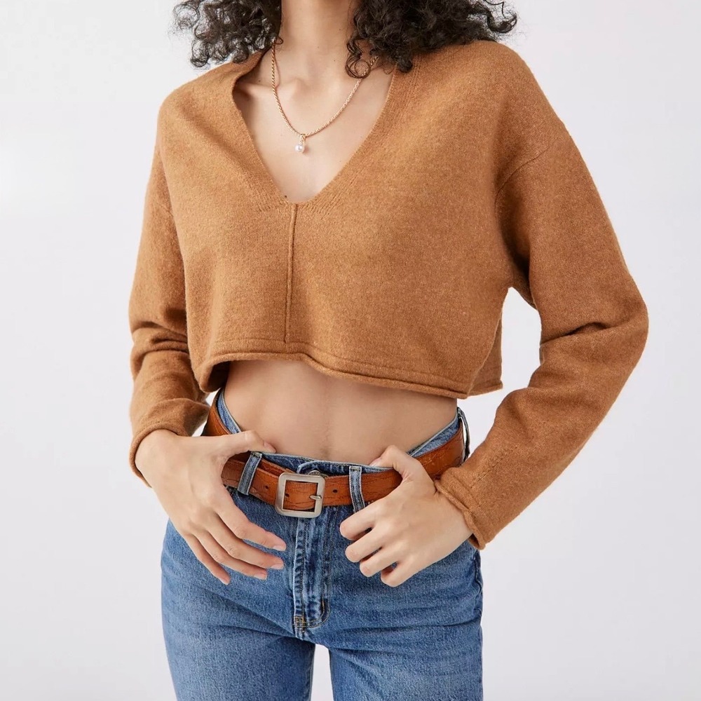 BDG Valeria Cropped V-Neck Sweater Women XS Boho Grunge